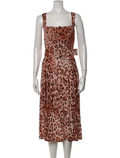 Pre-owned Samantha Sung Silk Midi Length Dress In Brown