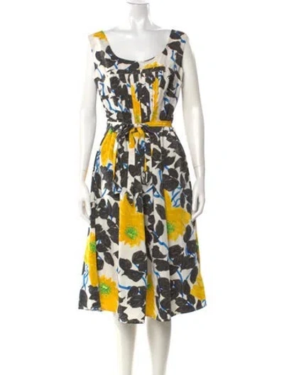 Pre-owned Samantha Sung Silk Midi Length Dress In White