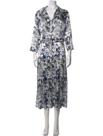 Pre-owned Samantha Sung Silk Midi Length Dress In White