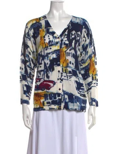Pre-owned Samantha Sung Silk Printed Sweater In Blue