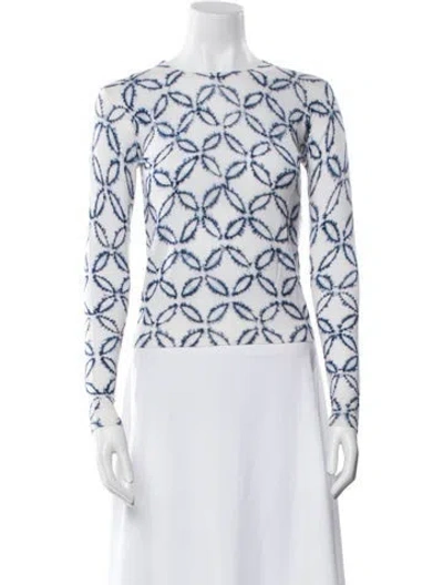 Pre-owned Samantha Sung Silk Printed Sweater In Blue/white