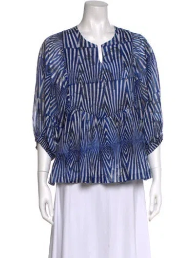 Pre-owned Samantha Sung Striped Crew Neck Blouse In Blue