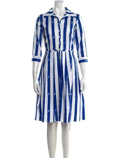 Pre-owned Samantha Sung Striped Knee-length Dress In Blue