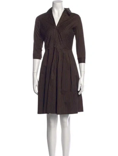 Pre-owned Samantha Sung Striped Knee-length Dress In Brown