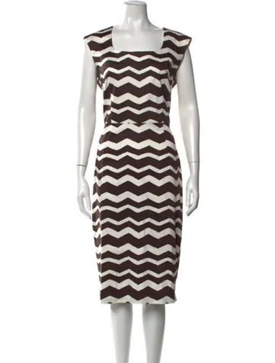 Pre-owned Samantha Sung Striped Knee-length Dress In Brown