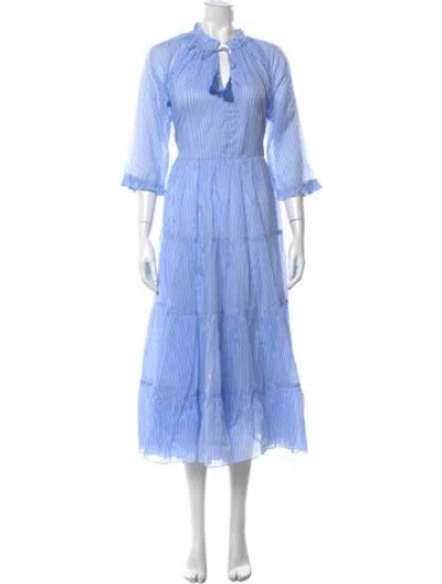 Pre-owned Samantha Sung Striped Long Dress W/ Tags In Blue