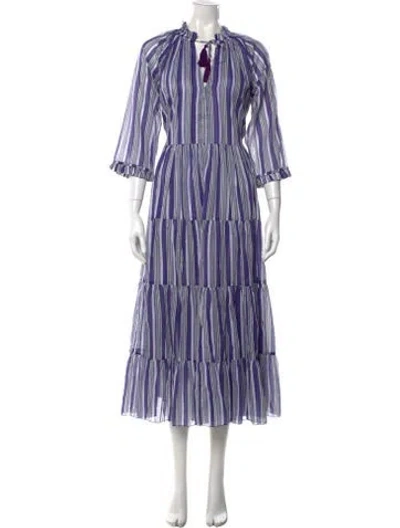Pre-owned Samantha Sung Striped Long Dress W/ Tags In Blue