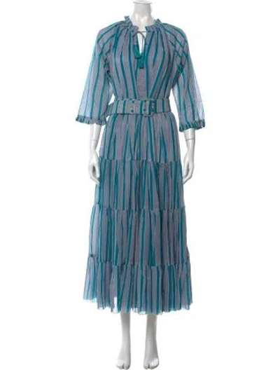 Pre-owned Samantha Sung Striped Long Dress W/ Tags In Blue