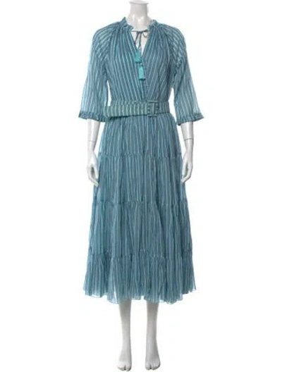 Pre-owned Samantha Sung Striped Long Dress W/ Tags In Blue
