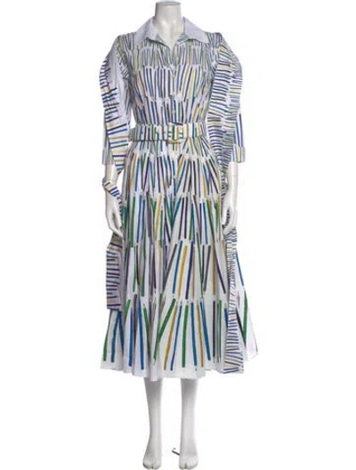 Pre-owned Samantha Sung Striped Long Dress In White
