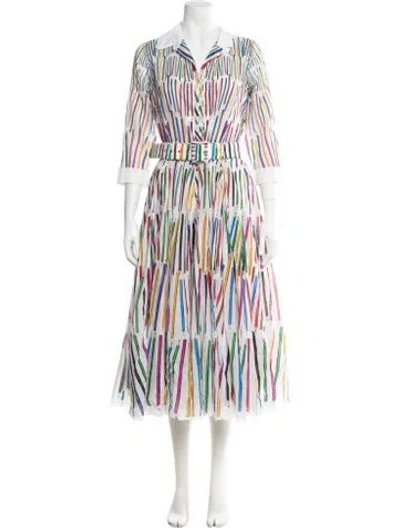 Pre-owned Samantha Sung Striped Long Dress In White