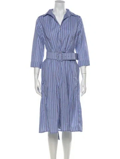 Pre-owned Samantha Sung Striped Midi Length Dress In Blue