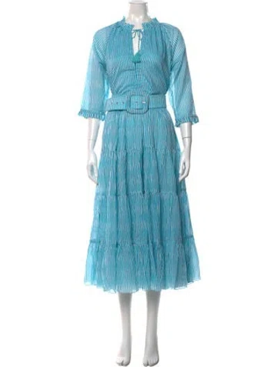 Pre-owned Samantha Sung Striped Midi Length Dress W/ Tags In Blue