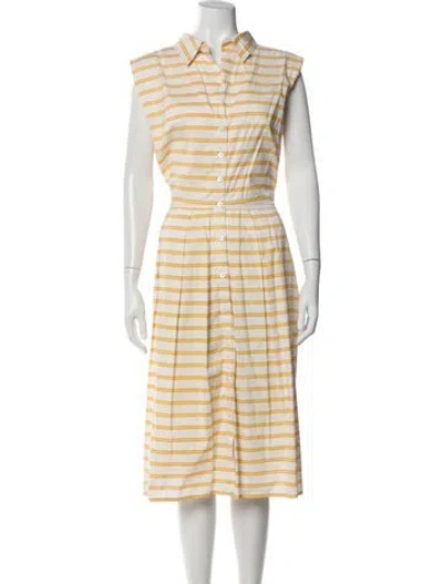 Pre-owned Samantha Sung Striped Midi Length Dress In Yellow