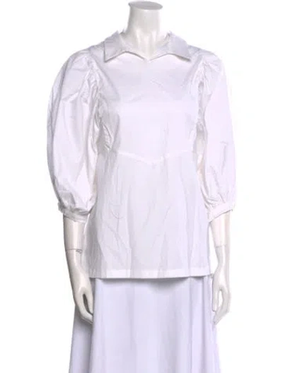 Pre-owned Samantha Sung Three-quarter Sleeve Button-up Top In White