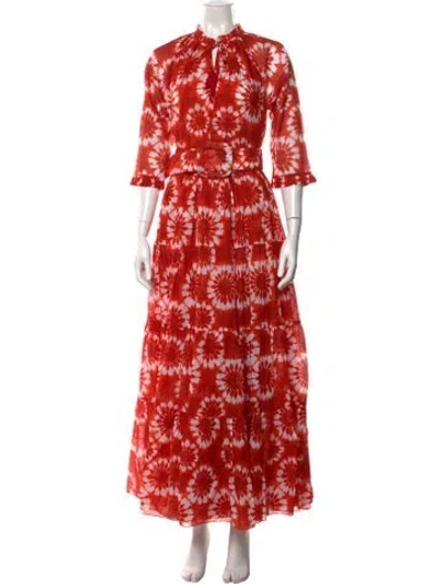 Pre-owned Samantha Sung Tie-dye Print Long Dress W/ Tags In Orange