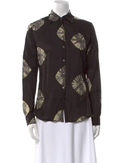 Pre-owned Samantha Sung Tie-dye Print Long Sleeve Button-up Top W/ Tags In Black