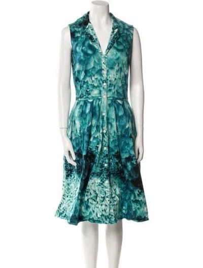 Pre-owned Samantha Sung Tie-dye Print Midi Length Dress In Blue