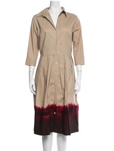 Pre-owned Samantha Sung Tie-dye Print Midi Length Dress In Neutrals