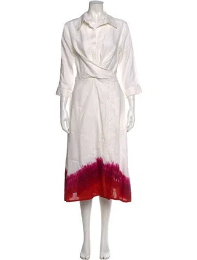 Pre-owned Samantha Sung Tie-dye Print Midi Length Dress In White