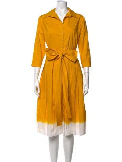 Pre-owned Samantha Sung Tie-dye Print Midi Length Dress In Yellow