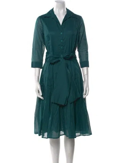 Pre-owned Samantha Sung V-neck Midi Length Dress W/ Tags In Green