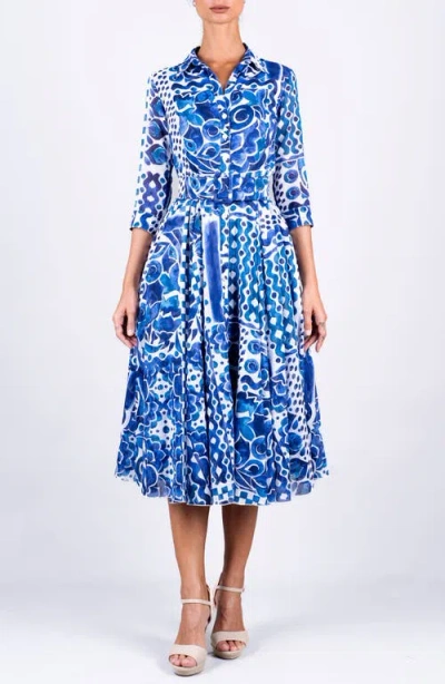 Samantha Sung Watercolor Tile A-line Belted Shirtdress In Animal Print