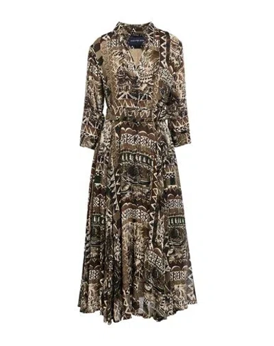 Samantha Sung Woman Midi Dress Military Green Size 8 Cotton In Multi