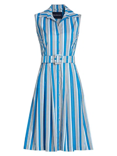 Samantha Sung Women's Audrey Terry Stripe Stretch Cotton Shirtdress In Terry Stripe White Sea Blue