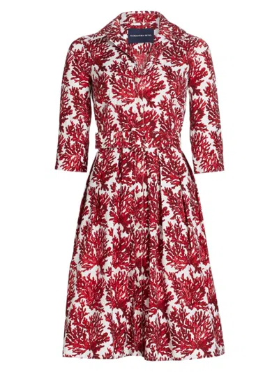 Samantha Sung Women's Coral Reef Print Shirtdress In White Red