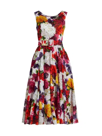 Samantha Sung Women's Zinnia Floral Belted Fit & Flare Midi-dress In Zinnia Flower White