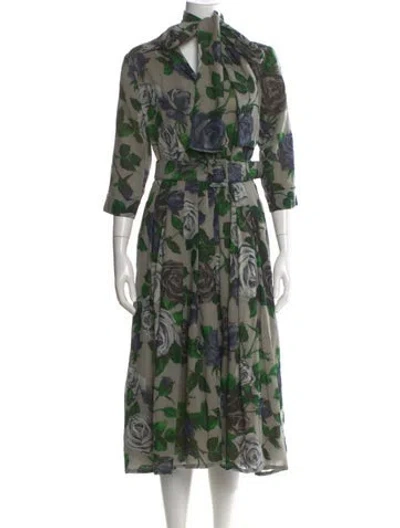 Pre-owned Samantha Sung Wool Long Dress In Gray