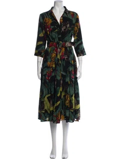 Pre-owned Samantha Sung Wool Midi Length Dress In Green