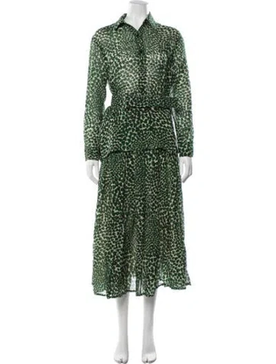 Pre-owned Samantha Sung Wool Patterned Skirt Set W/ Tags In Green