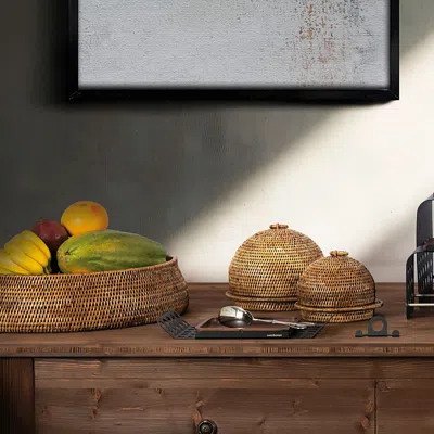 Sambonet Radici Home Collection Rattan 20 Bowl In Brown