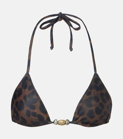 Same Beaded Printed Bikini Top In Brown