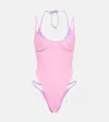 Same Double Layer One-piece Swimsuit In Pink Lilac