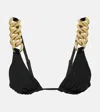 Same Embellished Triangle Bikini Top In Faux Suede Black