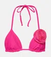 Same Floral-appliqué Triangle Bikini Top In Fuchsia / Fuchsia