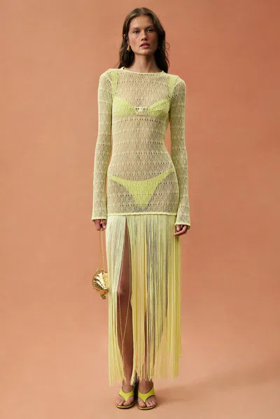 Same For Fwrd Long Sleeve Fringe Maxi Dress In Yellow