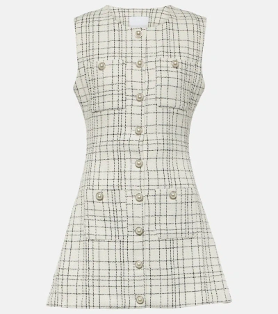 Same Grace Checked Knitted Minidress In White Tweed