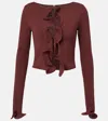 Same Knitted Ruffled Top In Brown