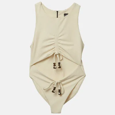 Pre-owned Same Los Angeles Yellow Stretch Crepe Cut-out One Piece Swimsuit S