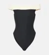 Same Off-shoulder Swimsuit In Faux Suede Black/cream