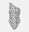Same Printed One-shoulder Swimsuit In Black