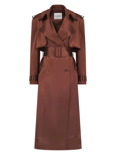 Sameera Maryam Brown Belted Satin Trench Coat