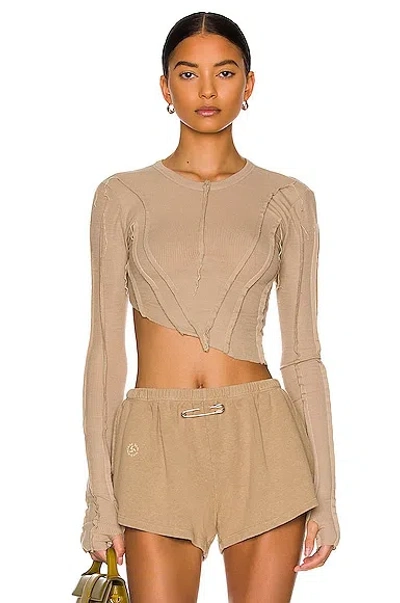 Sami Miro Vintage Asymmetric Long-sleeved Upcycled-jersey Top In Taupe
