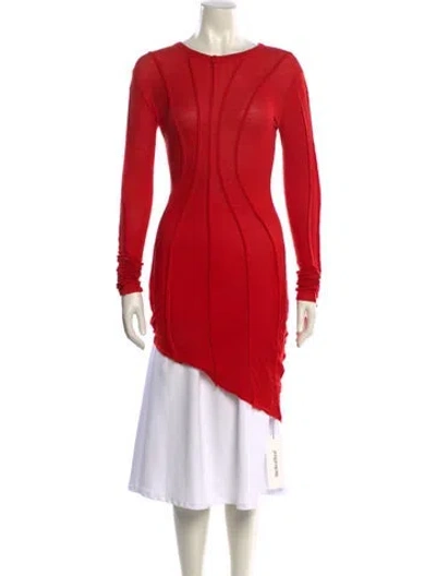 Pre-owned Sami Miro Vintage Bateau Neckline Long Sleeve Tunic In Red