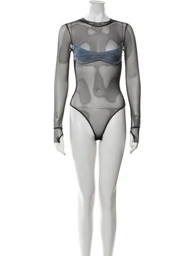 Pre-owned Sami Miro Vintage Crew Neck Long Sleeve Bodysuit In Black