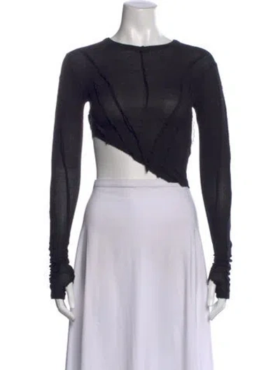 Pre-owned Sami Miro Vintage Crew Neck Long Sleeve Crop Top In Black